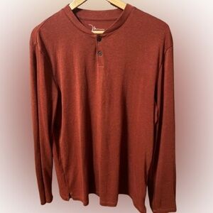 Marc Anthony Luxury Men's Brick Long Sleeve Henley Shirt Size Large
